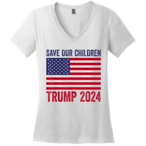 Save Our Children Stop Human Trafficking Trump 2024 Women's V-Neck T-Shirt