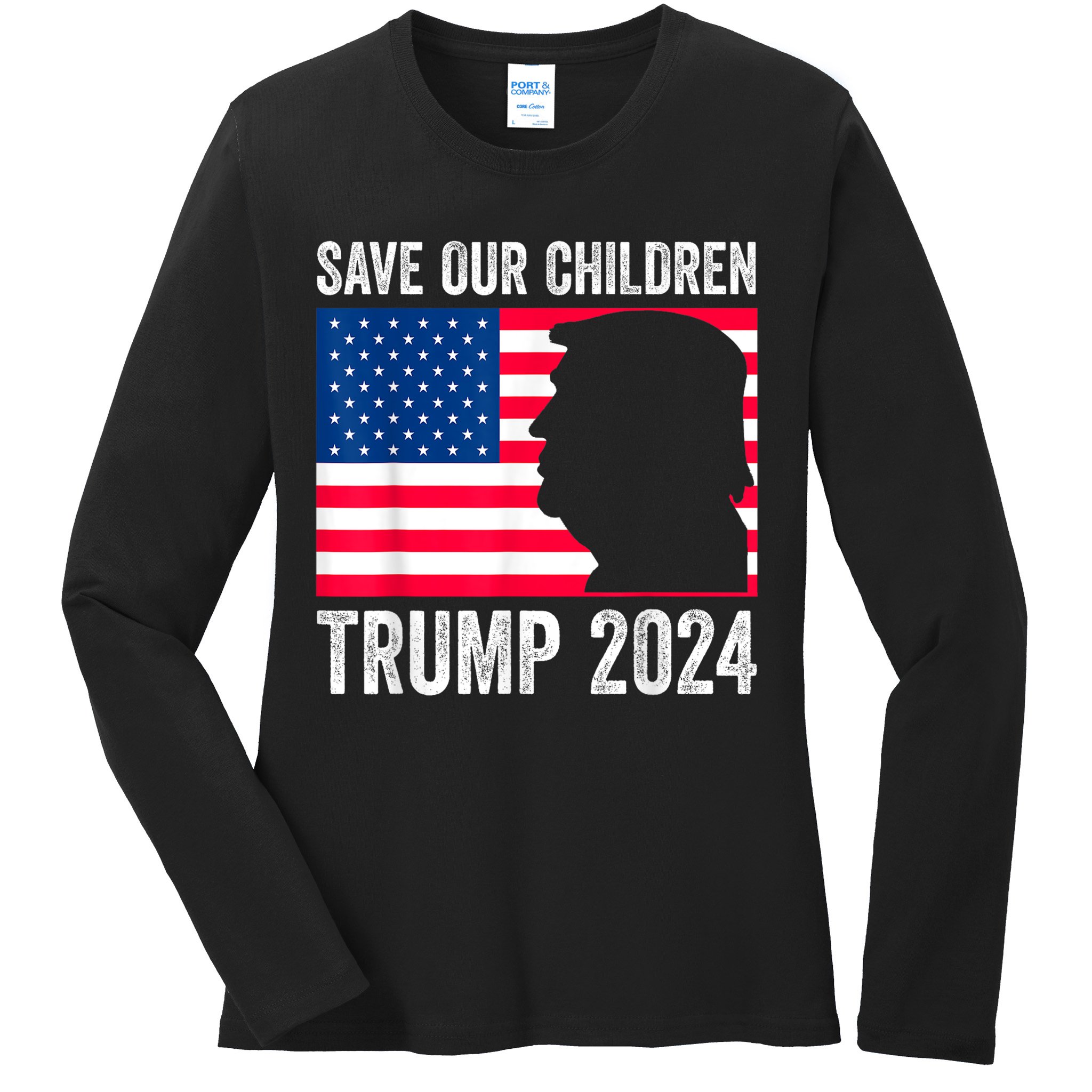Save Our Children Stop Human Trafficking Trump 2024 Ladies Long Sleeve Shirt