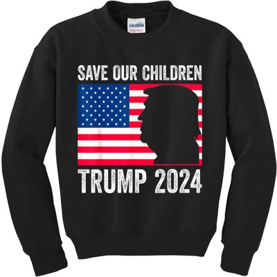 Save Our Children Stop Human Trafficking Trump 2024 Kids Sweatshirt