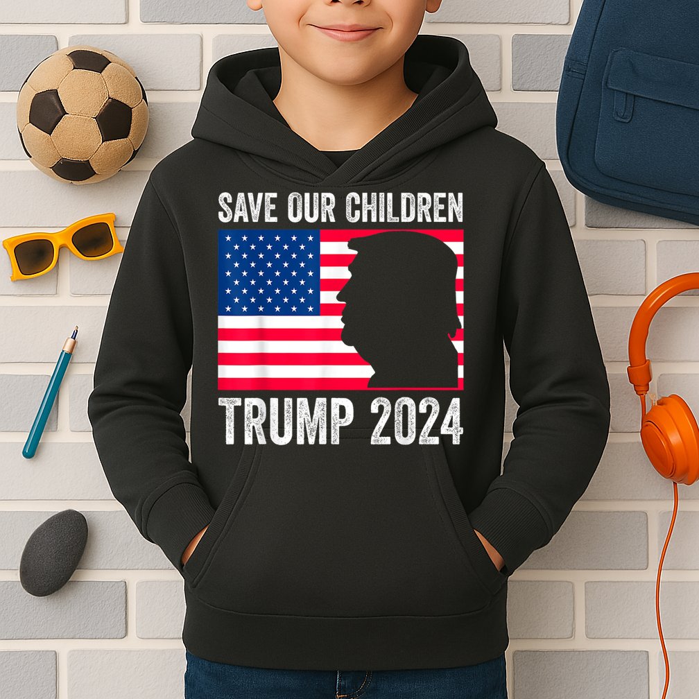 Save Our Children Stop Human Trafficking Trump 2024 Kids Hoodie