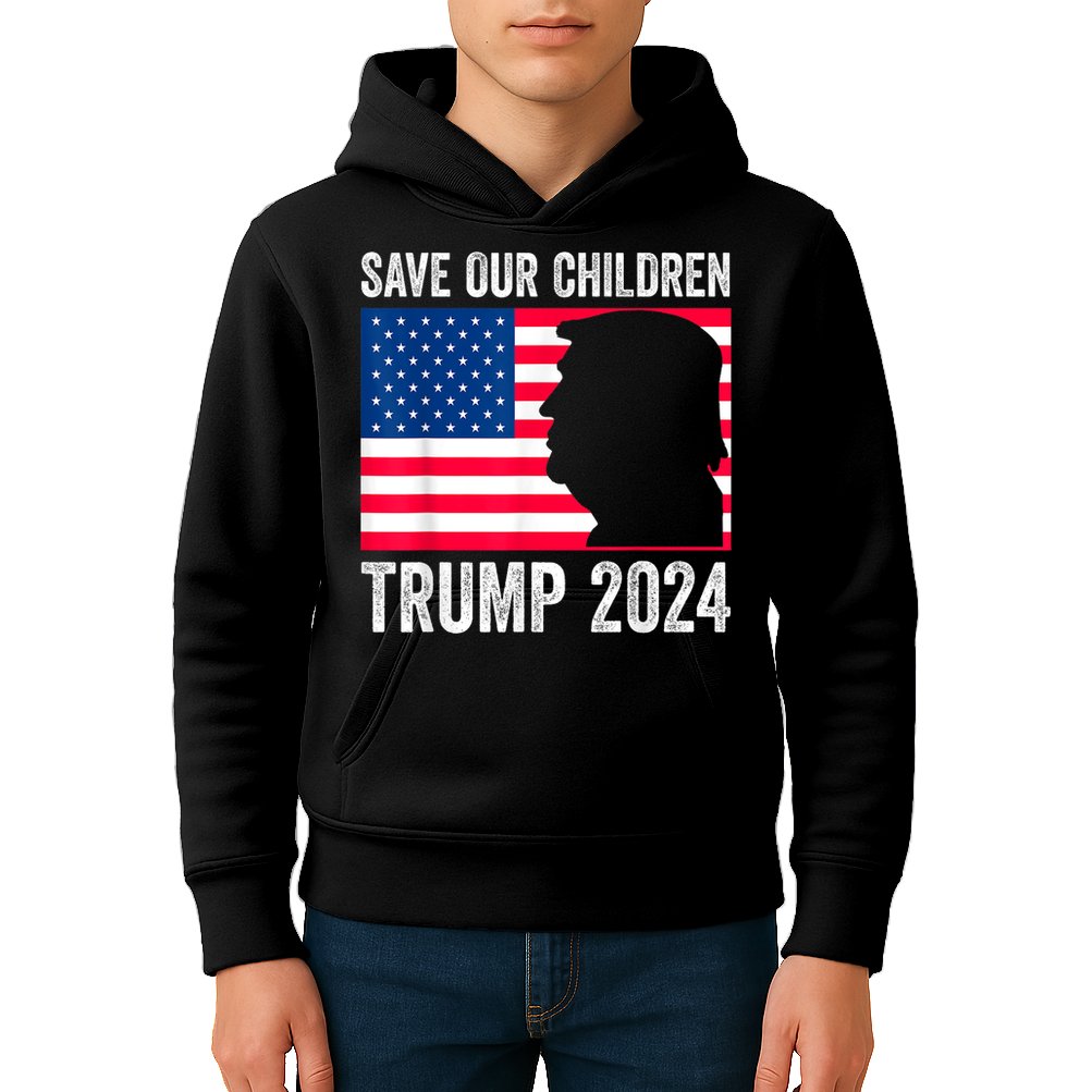 Save Our Children Stop Human Trafficking Trump 2024 Kids Hoodie