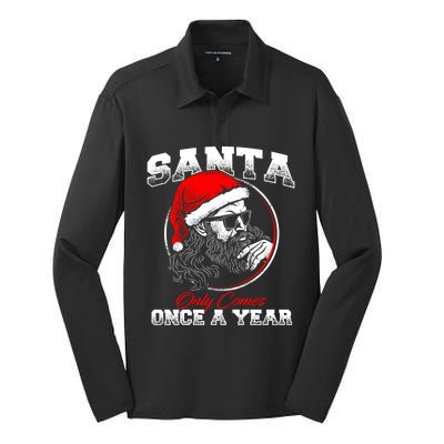 Santa Ony Comes Once A Year Naughty Santa Claus Dirty Joke Meaningful Gift Silk Touch Performance Long Sleeve Polo