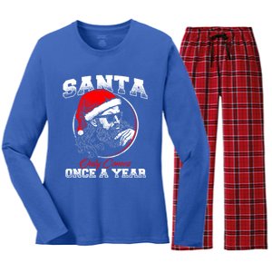 Santa Ony Comes Once A Year Naughty Santa Claus Dirty Joke Meaningful Gift Women's Long Sleeve Flannel Pajama Set 