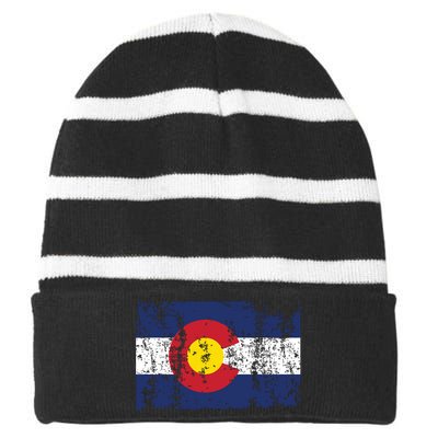 State Of Colorado Flag Striped Beanie with Solid Band