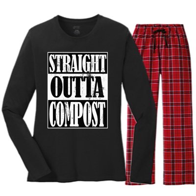 Straight Outta Compost Funny Garden Homestead Composting Women's Long Sleeve Flannel Pajama Set 