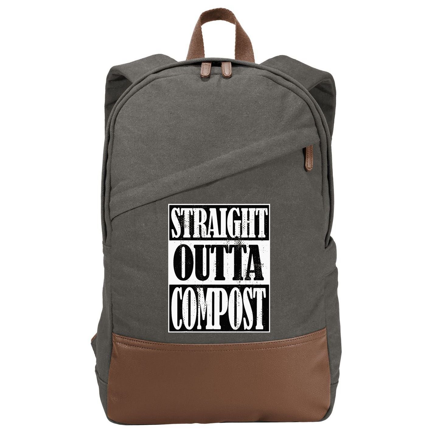 Straight Outta Compost Funny Garden Homestead Composting Cotton Canvas Backpack