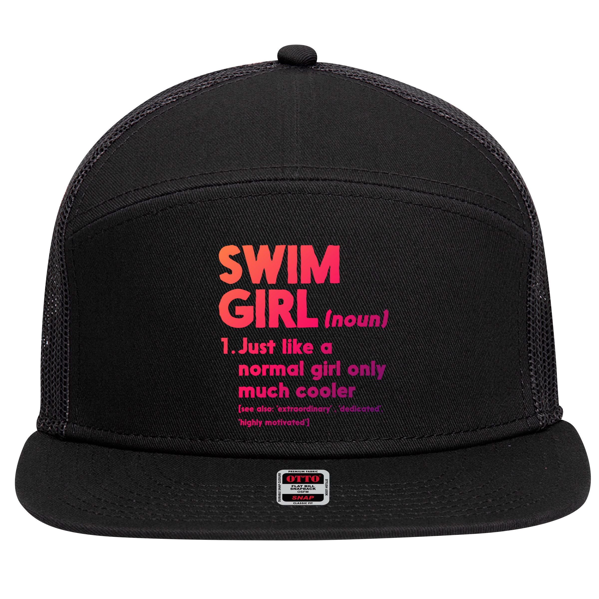 Swim Only Cooler Definition Swimmers Gift 7 Panel Mesh Trucker Snapback Hat