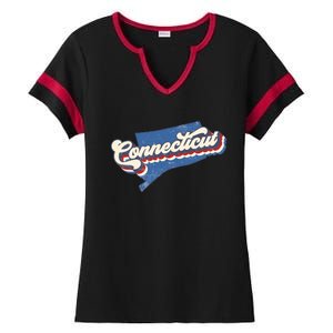 State Of Connecticut Retro Logo Ladies Halftime Notch Neck Tee