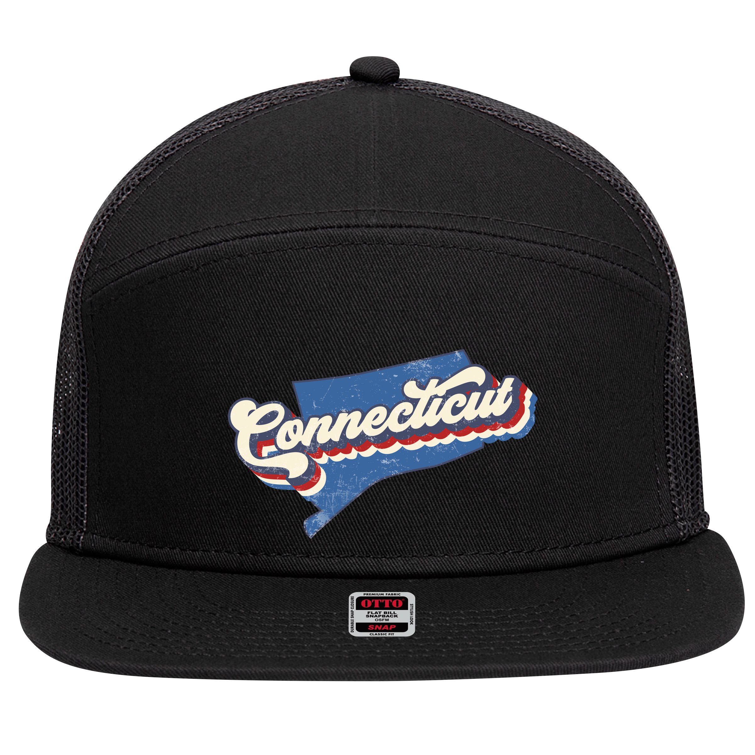 State Of Connecticut Retro Logo 7 Panel Mesh Trucker Snapback Hat