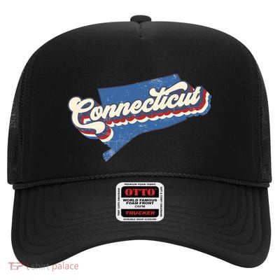 State Of Connecticut Retro Logo High Crown Mesh Back Trucker Hat