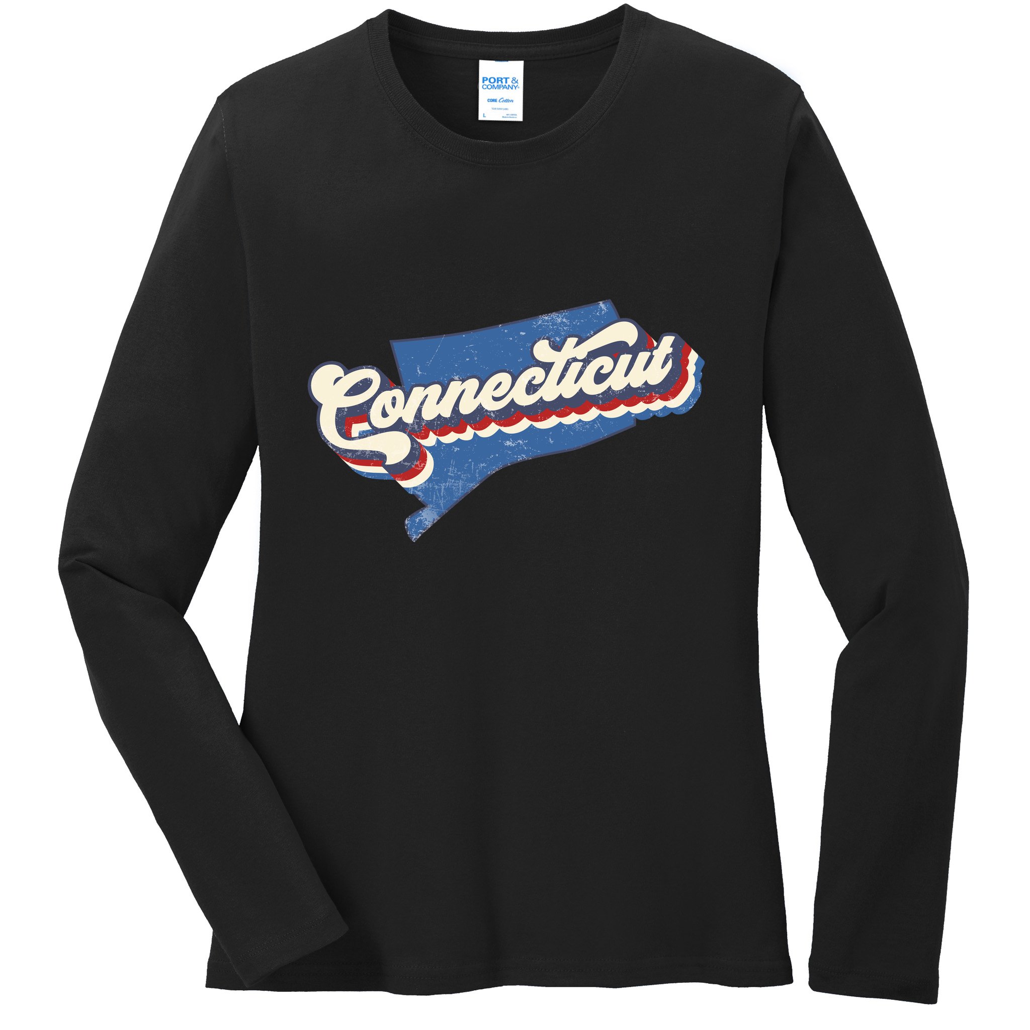 State Of Connecticut Retro Logo Ladies Long Sleeve Shirt