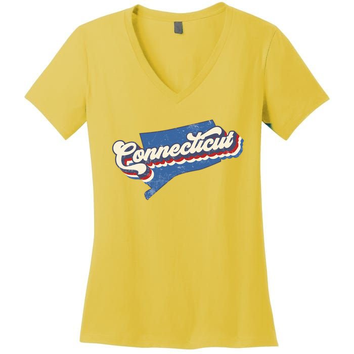 State Of Connecticut Retro Logo Women's V-Neck T-Shirt