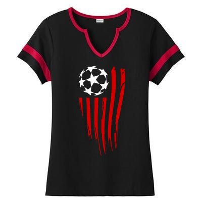 Soccer Ball American Flag Ladies Halftime Notch Neck Tee