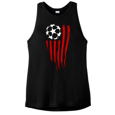 Soccer Ball American Flag Ladies PosiCharge Tri-Blend Wicking Tank