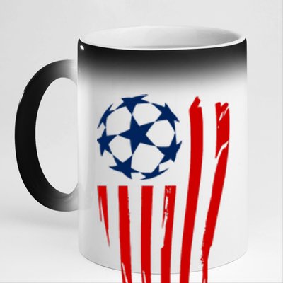 Soccer Ball American Flag 11oz Black Color Changing Mug