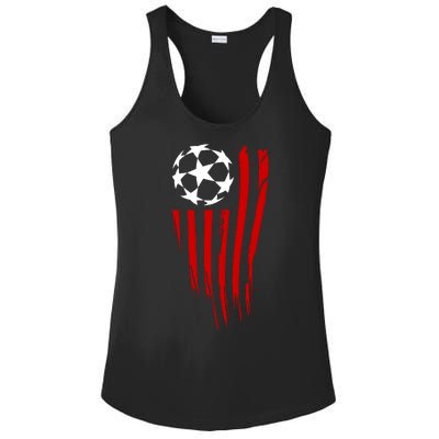 Soccer Ball American Flag Ladies PosiCharge Competitor Racerback Tank