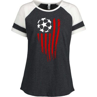 Soccer Ball American Flag Enza Ladies Jersey Colorblock Tee