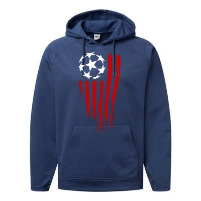 Soccer Ball American Flag Performance Fleece Hoodie