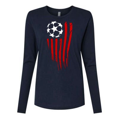 Soccer Ball American Flag Womens Cotton Relaxed Long Sleeve T-Shirt