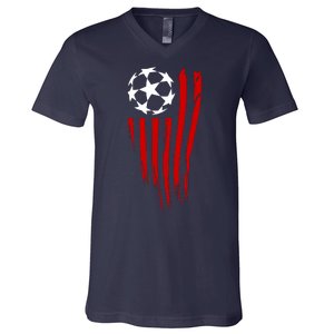 Soccer Ball American Flag V-Neck T-Shirt