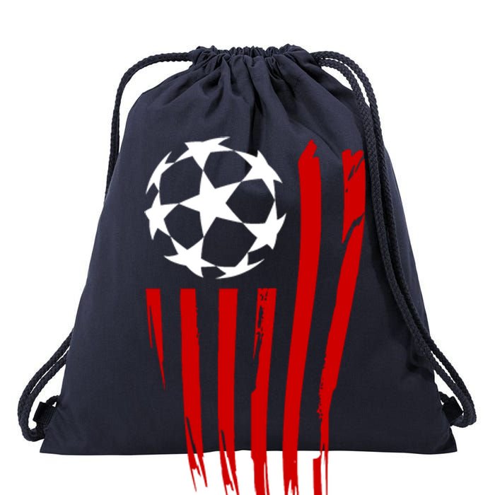 Soccer Ball American Flag Drawstring Bag