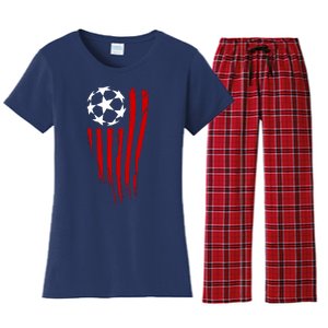 Soccer Ball American Flag Women's Flannel Pajama Set