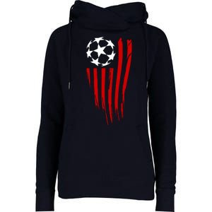 Soccer Ball American Flag Womens Funnel Neck Pullover Hood