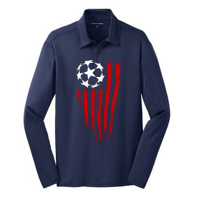 Soccer Ball American Flag Silk Touch Performance Long Sleeve Polo