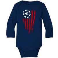 Soccer Ball American Flag Baby Long Sleeve Bodysuit