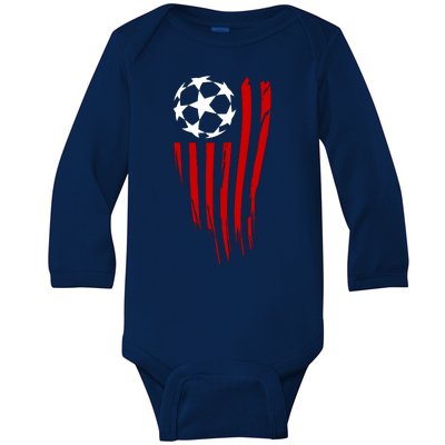 Soccer Ball American Flag Baby Long Sleeve Bodysuit