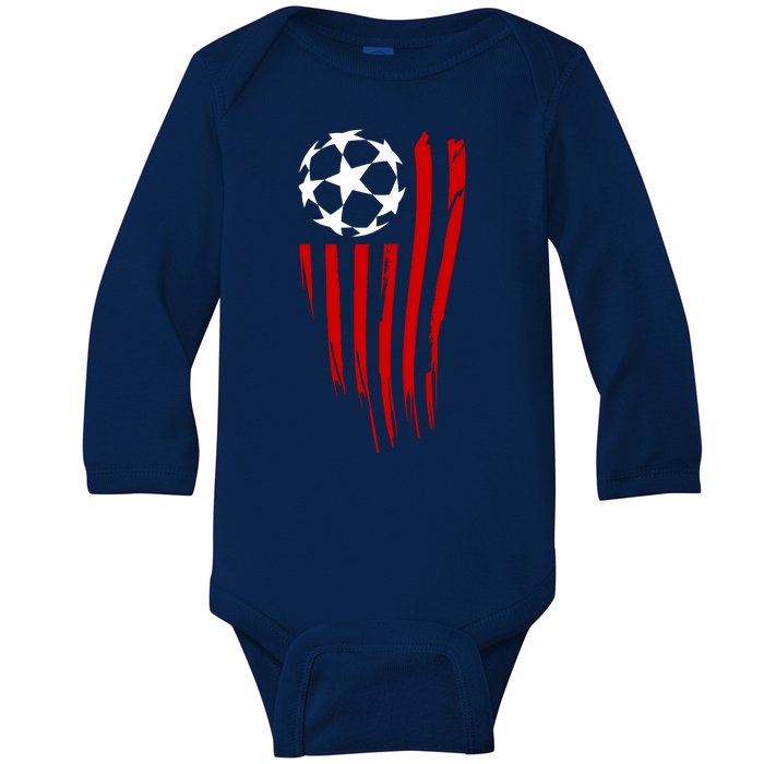 Soccer Ball American Flag Baby Long Sleeve Bodysuit