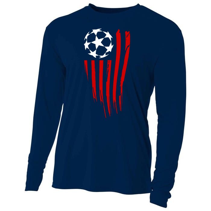 Soccer Ball American Flag Cooling Performance Long Sleeve Crew