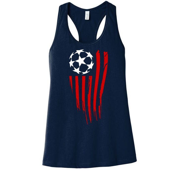 Soccer Ball American Flag Women's Racerback Tank