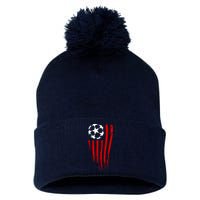 Soccer Ball American Flag Pom Pom 12in Knit Beanie