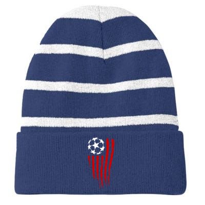 Soccer Ball American Flag Striped Beanie with Solid Band