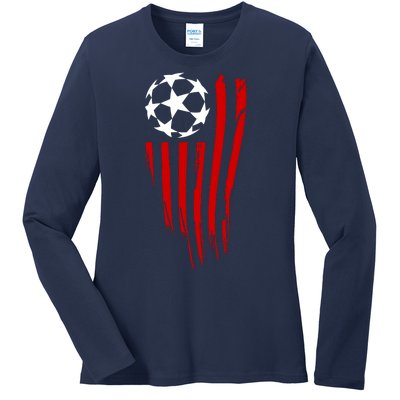 Soccer Ball American Flag Ladies Long Sleeve Shirt