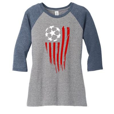 Soccer Ball American Flag Women's Tri-Blend 3/4-Sleeve Raglan Shirt