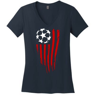 Soccer Ball American Flag Women's V-Neck T-Shirt