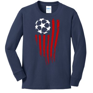 Soccer Ball American Flag Kids Long Sleeve Shirt