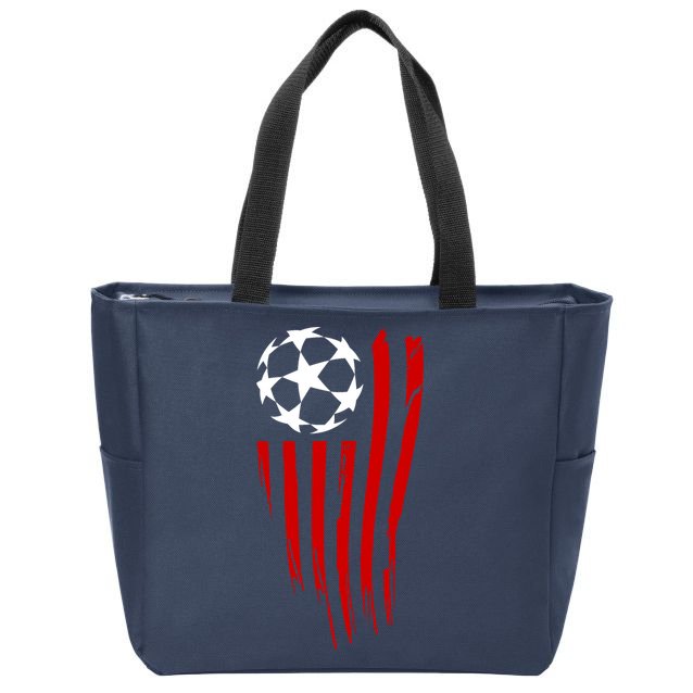 Soccer Ball American Flag Zip Tote Bag