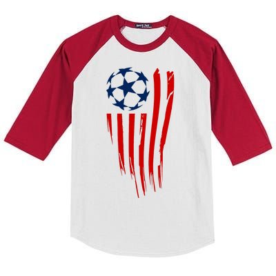 Soccer Ball American Flag Kids Colorblock Raglan Jersey