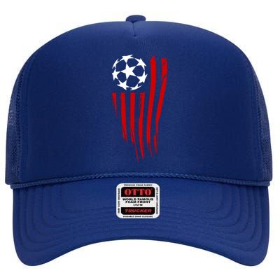 Soccer Ball American Flag High Crown Mesh Back Trucker Hat