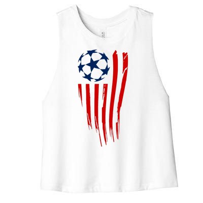 Soccer Ball American Flag Women's Racerback Cropped Tank