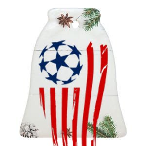 Soccer Ball American Flag Ceramic Bell Ornament