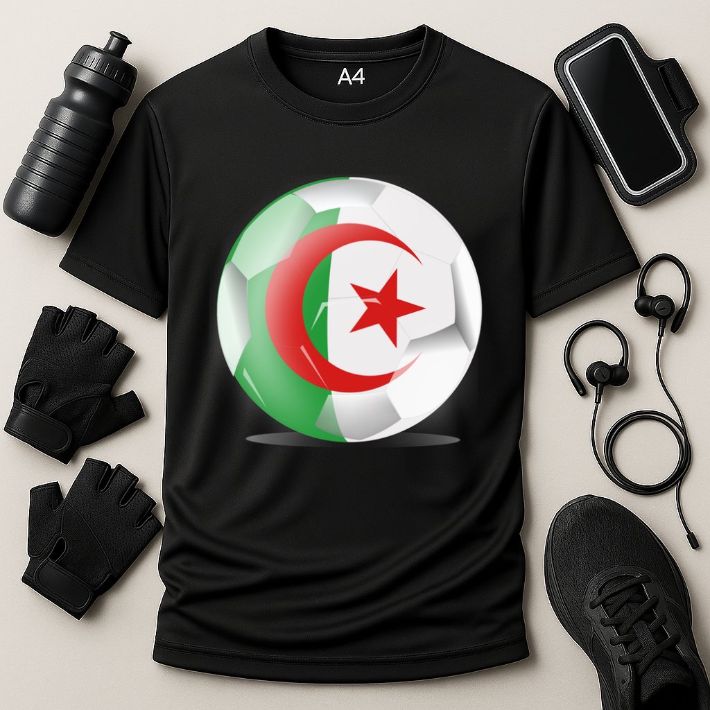 Soccer Ball Country Flag Algeria Cooling Performance Crew T-Shirt
