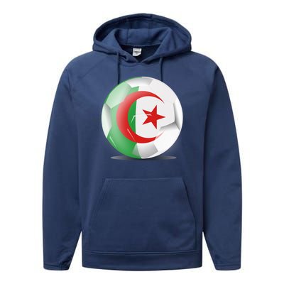 Soccer Ball Country Flag Algeria Performance Fleece Hoodie