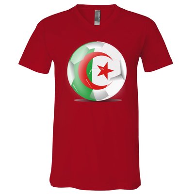 Soccer Ball Country Flag Algeria V-Neck T-Shirt