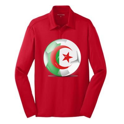 Soccer Ball Country Flag Algeria Silk Touch Performance Long Sleeve Polo