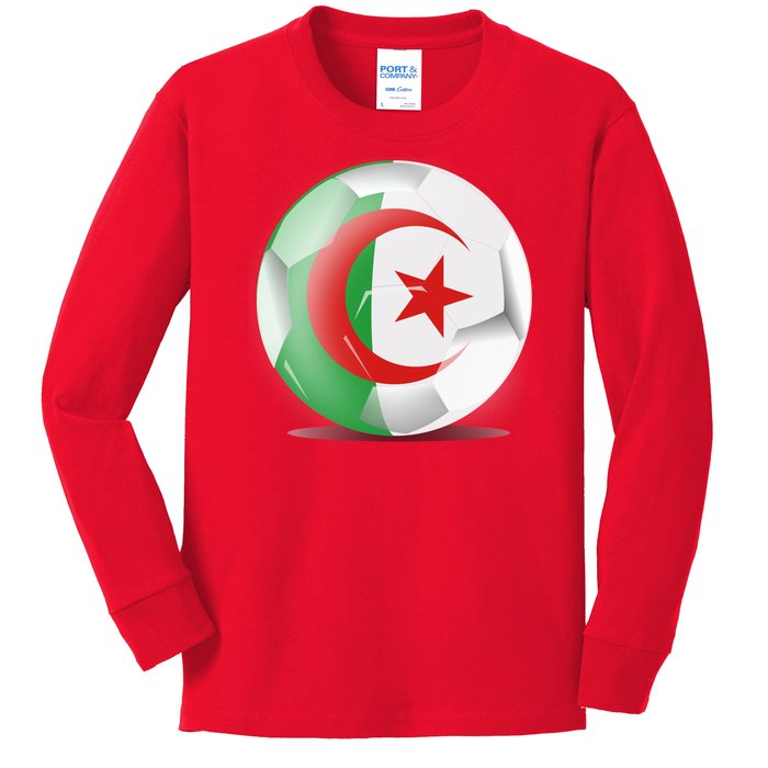 Soccer Ball Country Flag Algeria Kids Long Sleeve Shirt