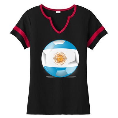 Soccer Ball Country Flag Argentina Ladies Halftime Notch Neck Tee